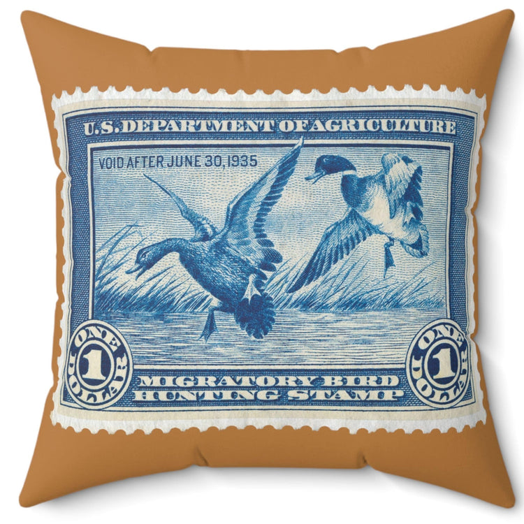 Official 1934-1935 Federal Duck Stamp - Light Brown Pillow