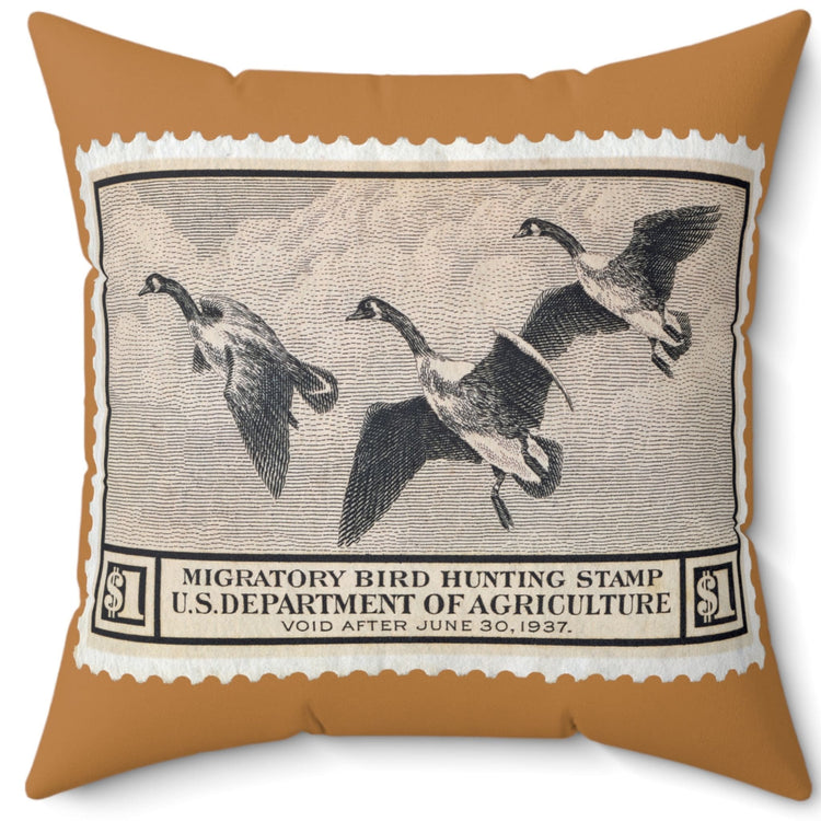 Official 1936-1937 Federal Duck Stamp - Light Brown Pillow