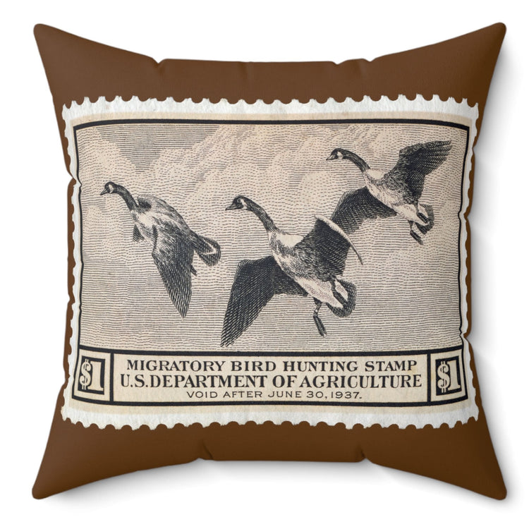 Official 1936-1937 Federal Duck Stamp - Brown Pillow