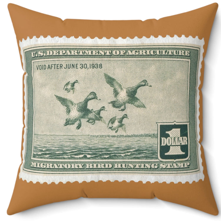 Official 1937-1938 Federal Duck Stamp - Light Brown Pillow
