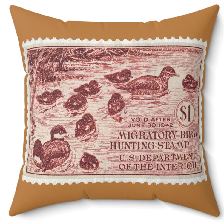 Official 1941-1942 Federal Duck Stamp - Light Brown Pillow