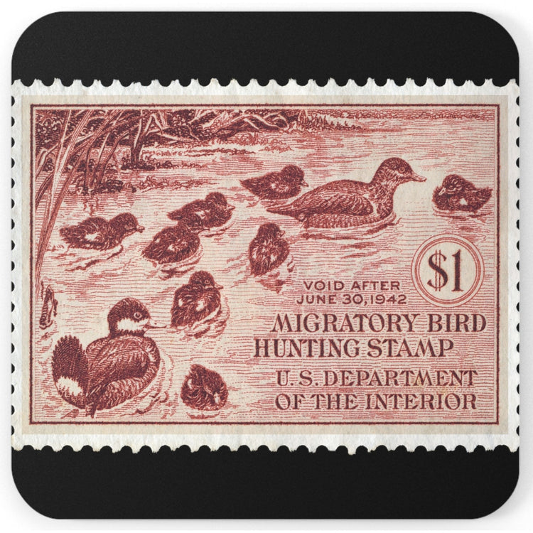 Official 1941-1942 Federal Duck Stamp - Cork Back Coaster