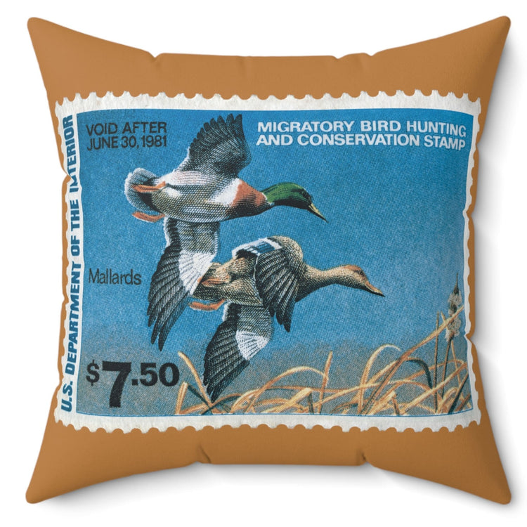 Official 1980-1981 Federal Duck Stamp - Light Brown Pillow