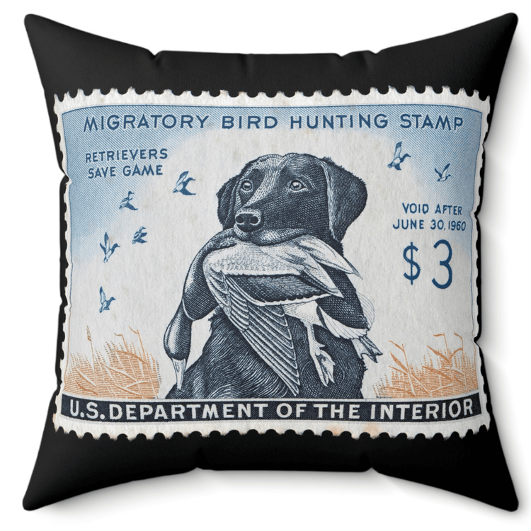 Official 1959-1960 Federal Duck Stamp - Square Black Pillow