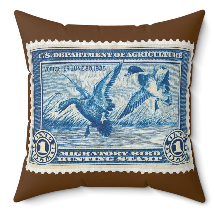 Official 1934-1935 Federal Duck Stamp - Brown Pillow