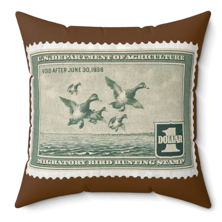 Official 1937-1938 Federal Duck Stamp - Brown Pillow