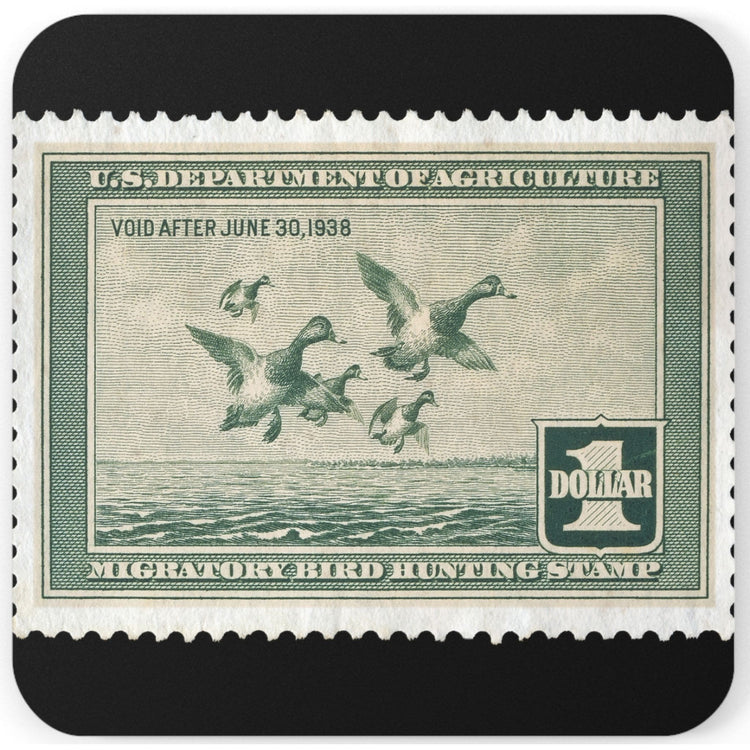 Official 1937-1938 Federal Duck Stamp - Cork Back Coaster