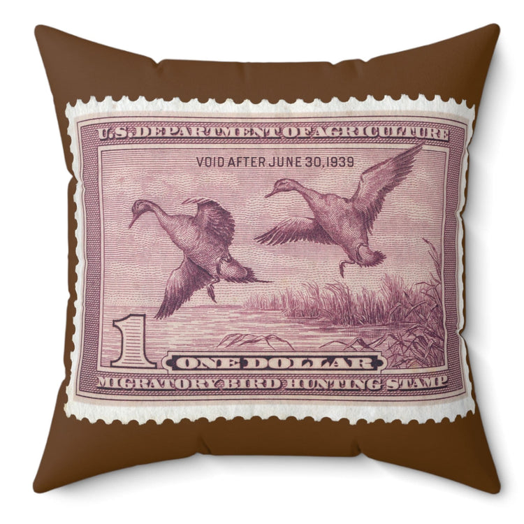 Official 1938-1939 Federal Duck Stamp - Brown Pillow