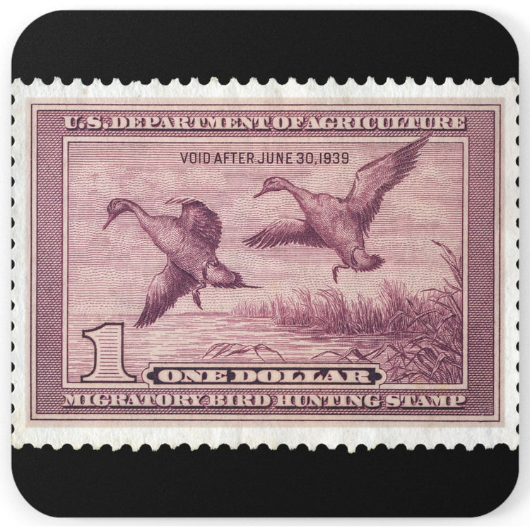 Official 1938-1939 Federal Duck Stamp - Cork Back Coaster