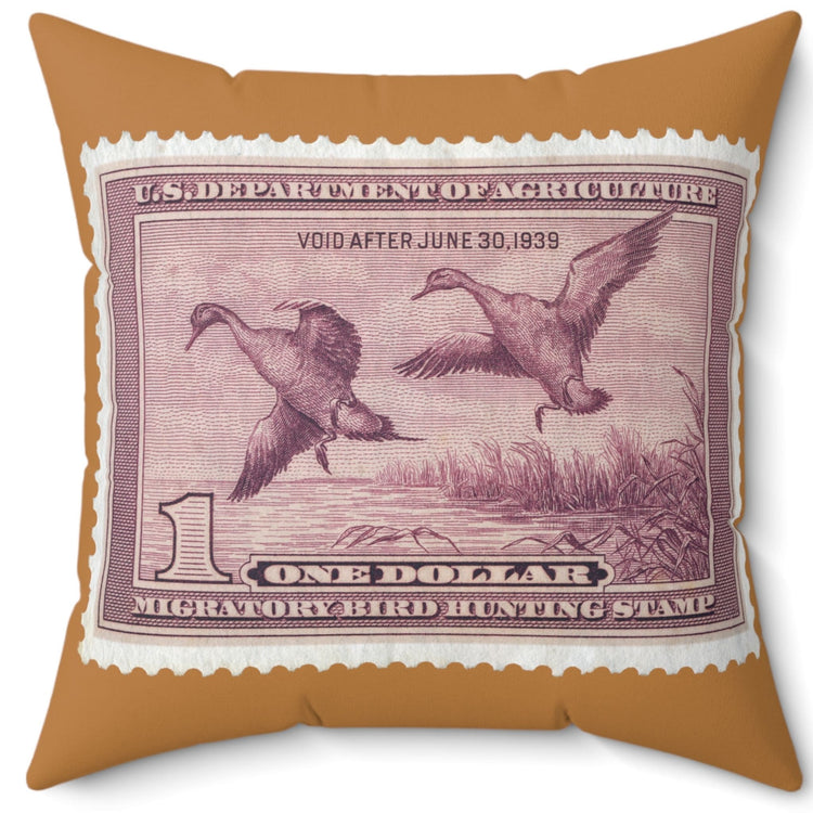 Official 1938-1939 Federal Duck Stamp - Light Brown Pillow