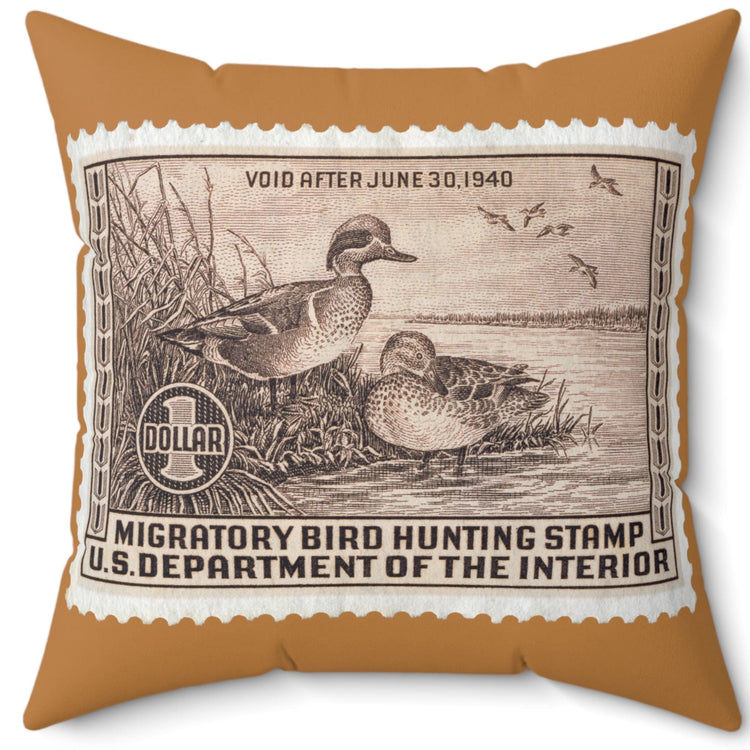 Official 1939-1940 Federal Duck Stamp - Light Brown Pillow