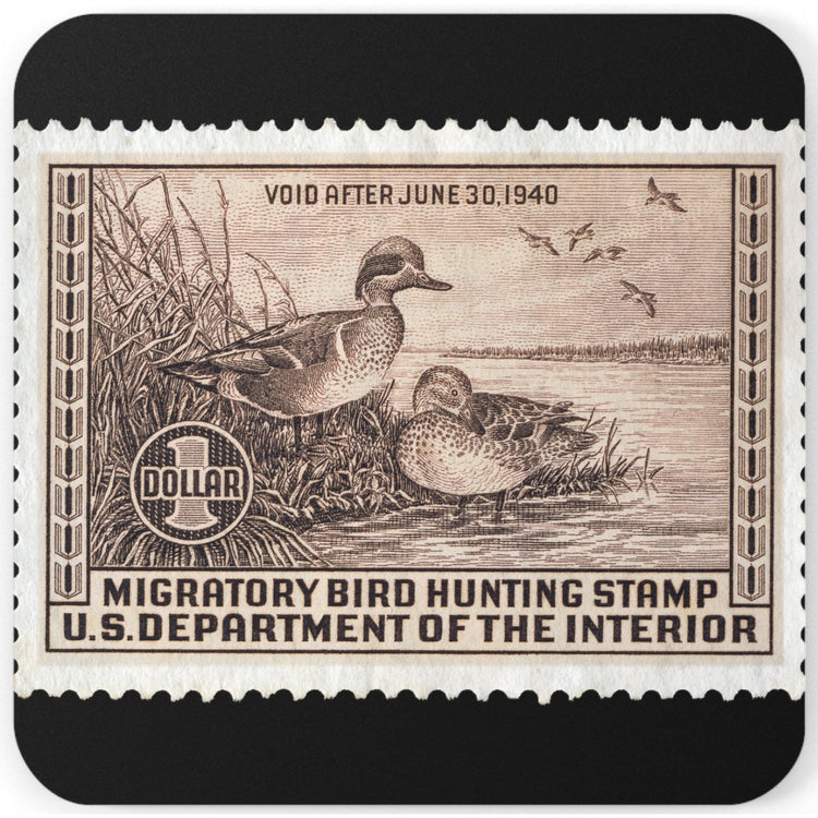 Official 1939-1940 Federal Duck Stamp - Cork Back Coaster