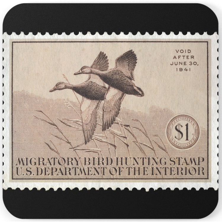 Official 1940-1941 Federal Duck Stamp - Cork Back Coaster