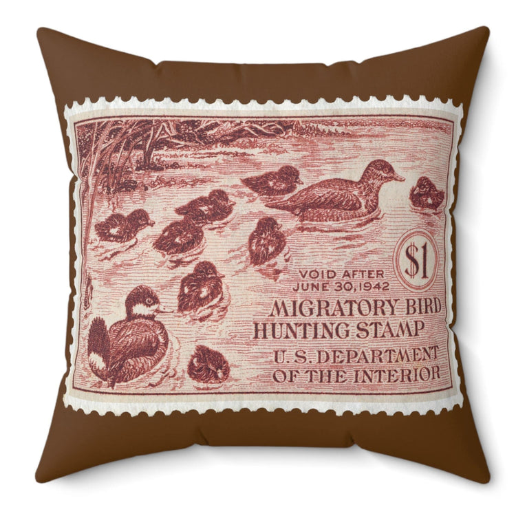 Official 1941-1942 Federal Duck Stamp - Brown Pillow