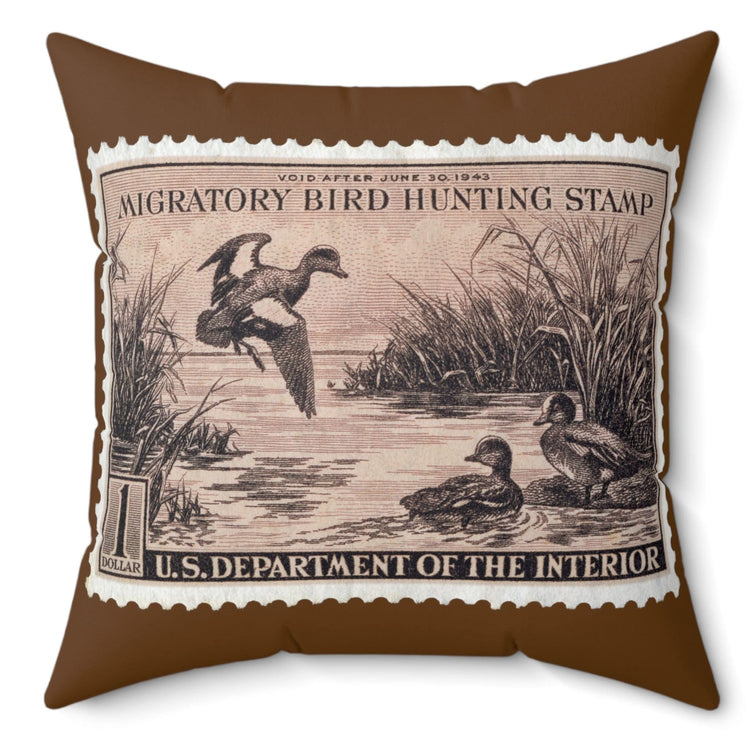 Official 1942-1943 Federal Duck Stamp - Brown Pillow