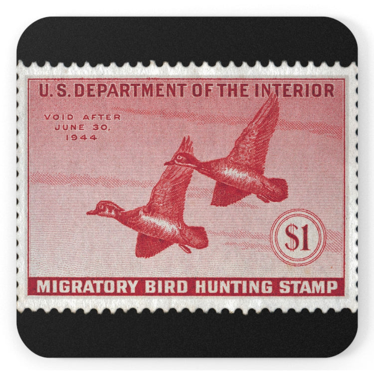 Official 1943-1944 Federal Duck Stamp - Cork Back Coaster