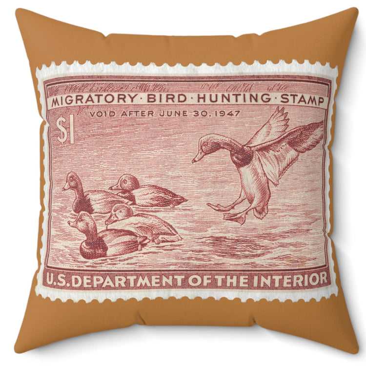 Official 1946-1947 Federal Duck Stamp - Light Brown Pillow