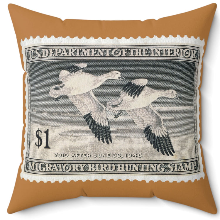 Official 1947-1948 Federal Duck Stamp - Light Brown Pillow