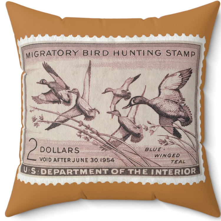 Official 1953-1954 Federal Duck Stamp -  Light Brown Pillow