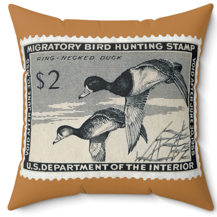 Official 1954-1955 Federal Duck Stamp - Light Brown Pillow