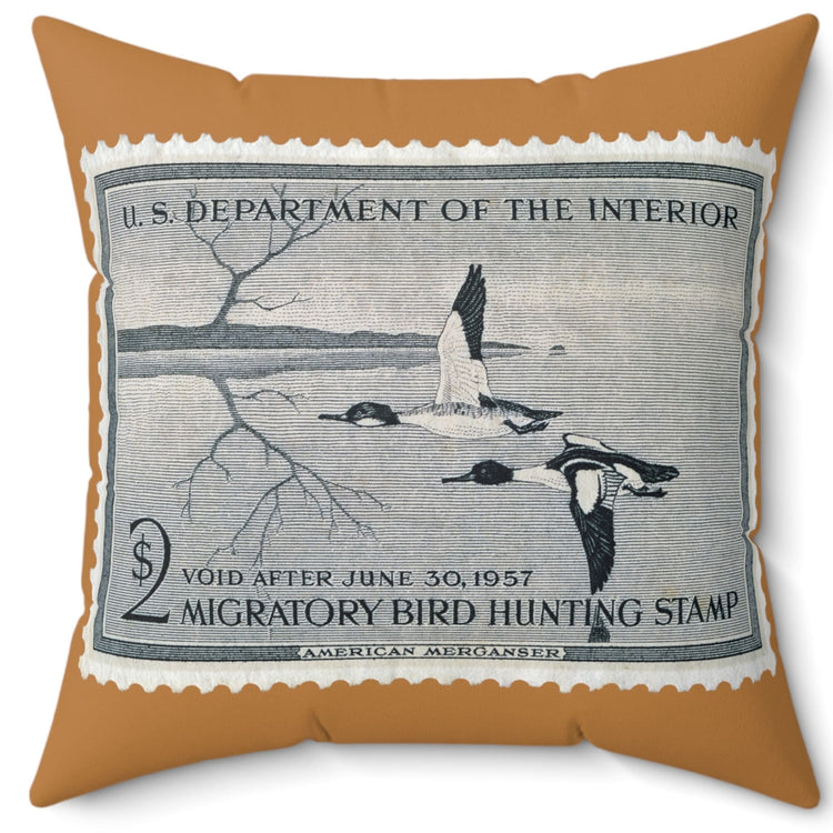 Official 1956-1957 Federal Duck Stamp - Light Brown Pillow