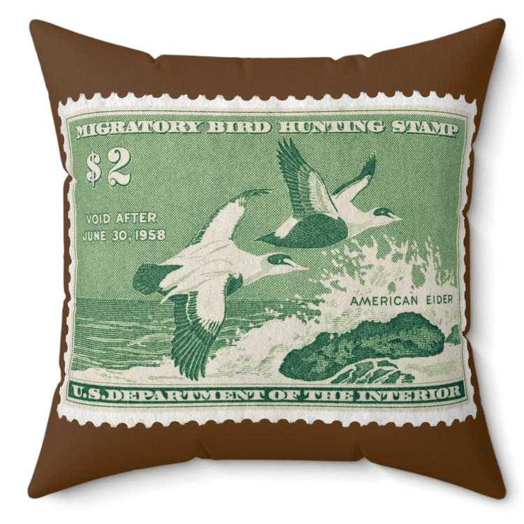 Official 1957-1958 Federal Duck Stamp - Brown Pillow