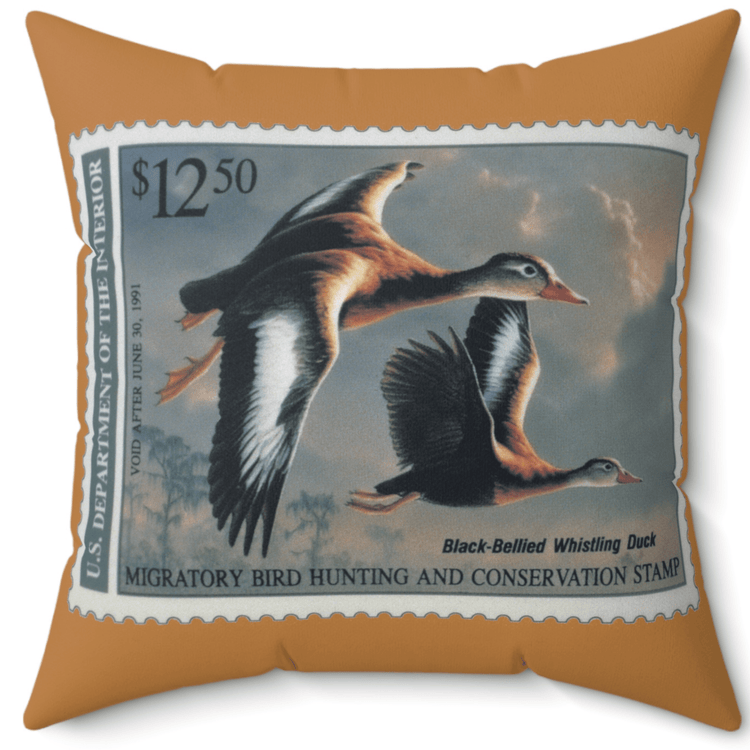 Official 1990-1991 Federal Duck Stamp - Light Brown Pillow