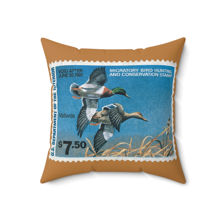 Official 1980-1981 Federal Duck Stamp - Light Brown Pillow